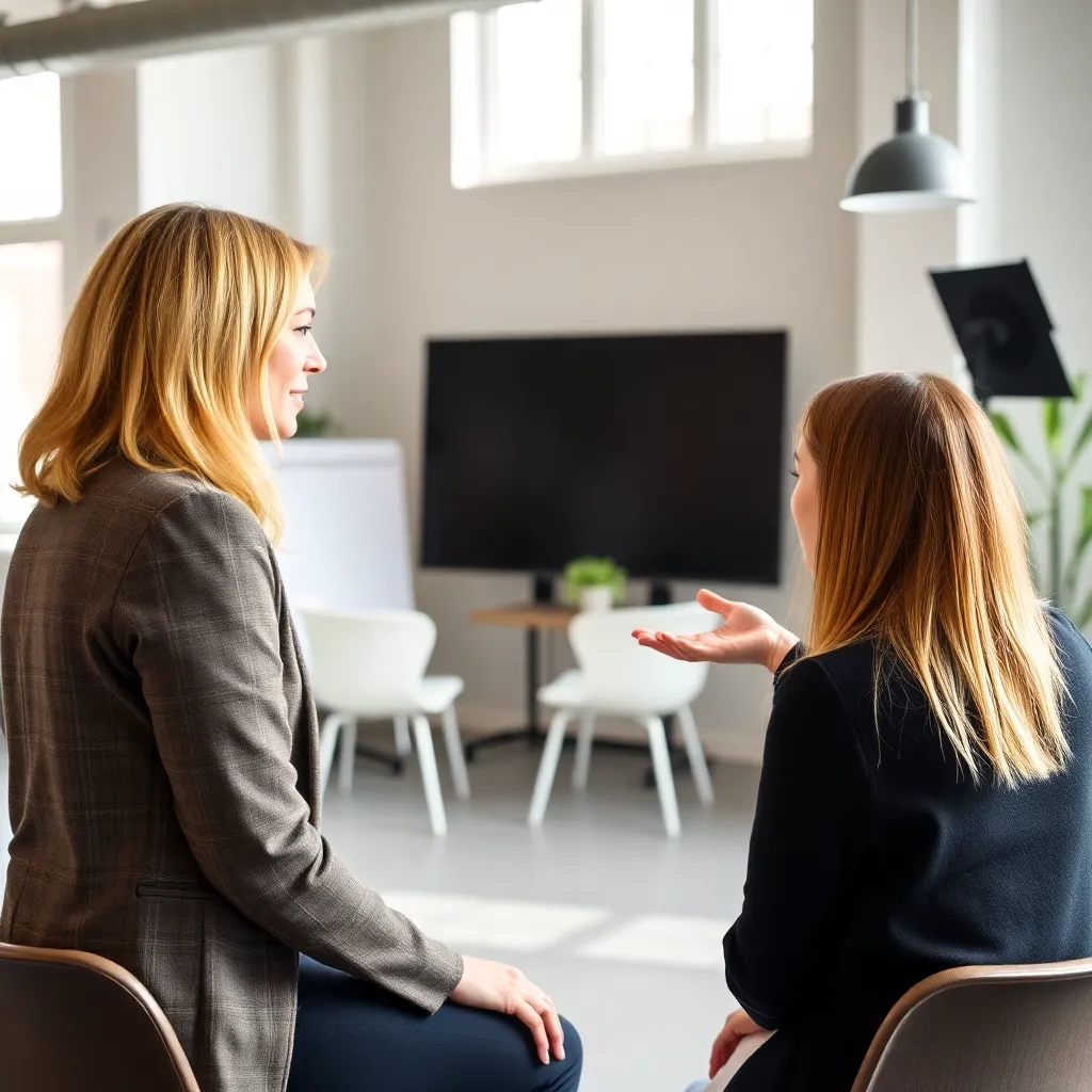 Coach die een één-op-één sessie geeft over doelbereiking