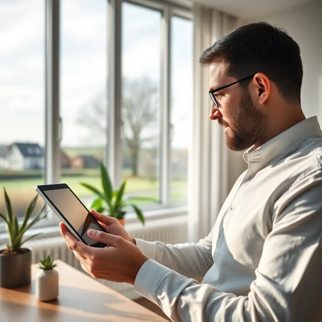 Persoon die een productiviteitsapp gebruikt op tablet